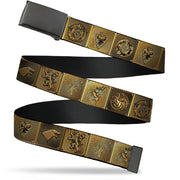 Black Buckle Web Belt - Game of Thrones House Sigil Blocks Gold Webbing Web Belts Game of Thrones