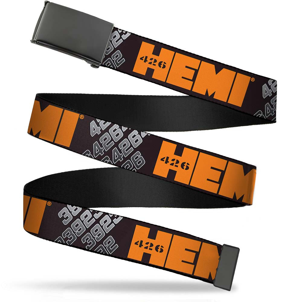 Black Buckle Web Belt - HEMI 426 Logo 392/426 Black/Orange/Silver-Fade Webbing Web Belts Hemi