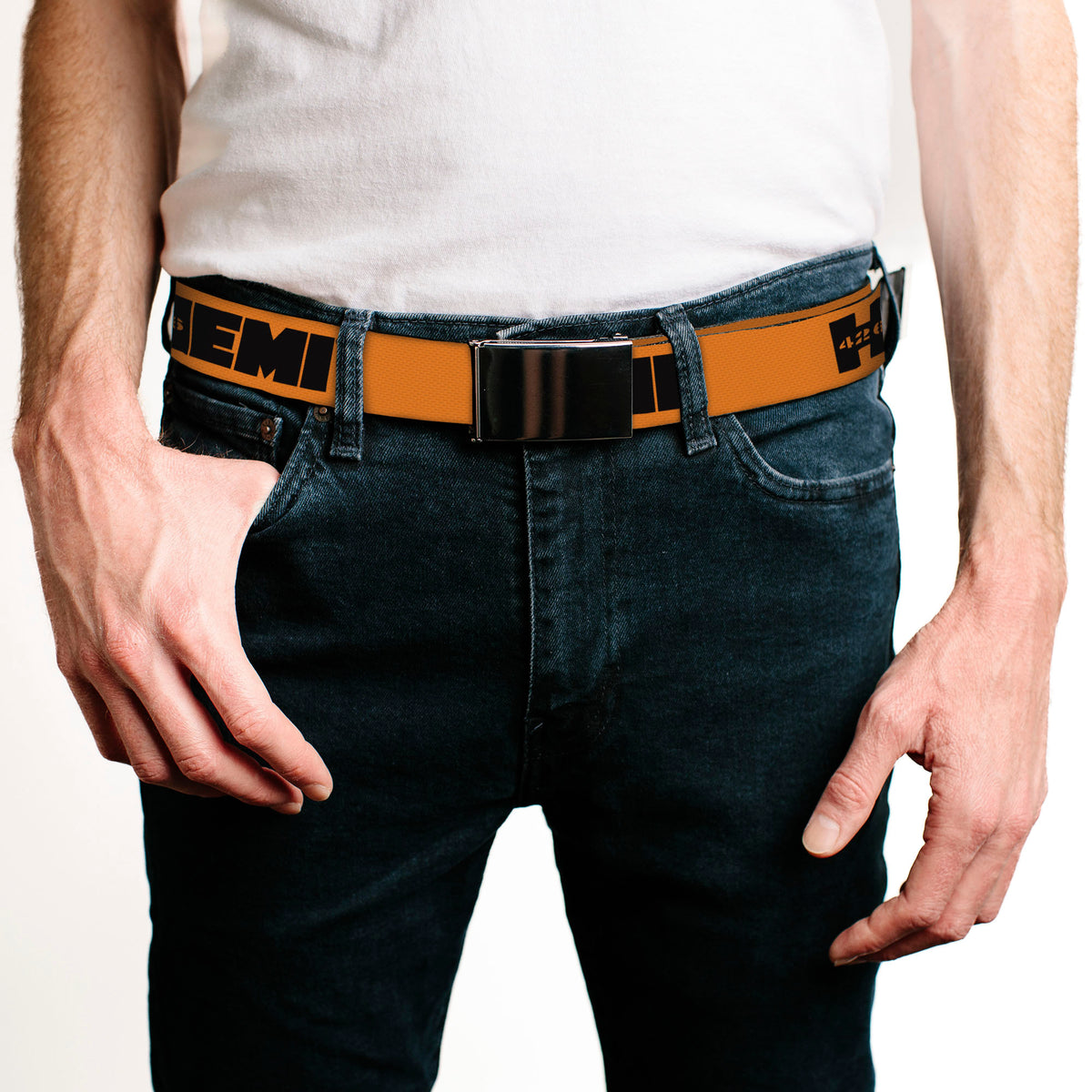 Black Buckle Web Belt - HEMI 426 Logo Repeat Orange/Black Webbing Web Belts Hemi