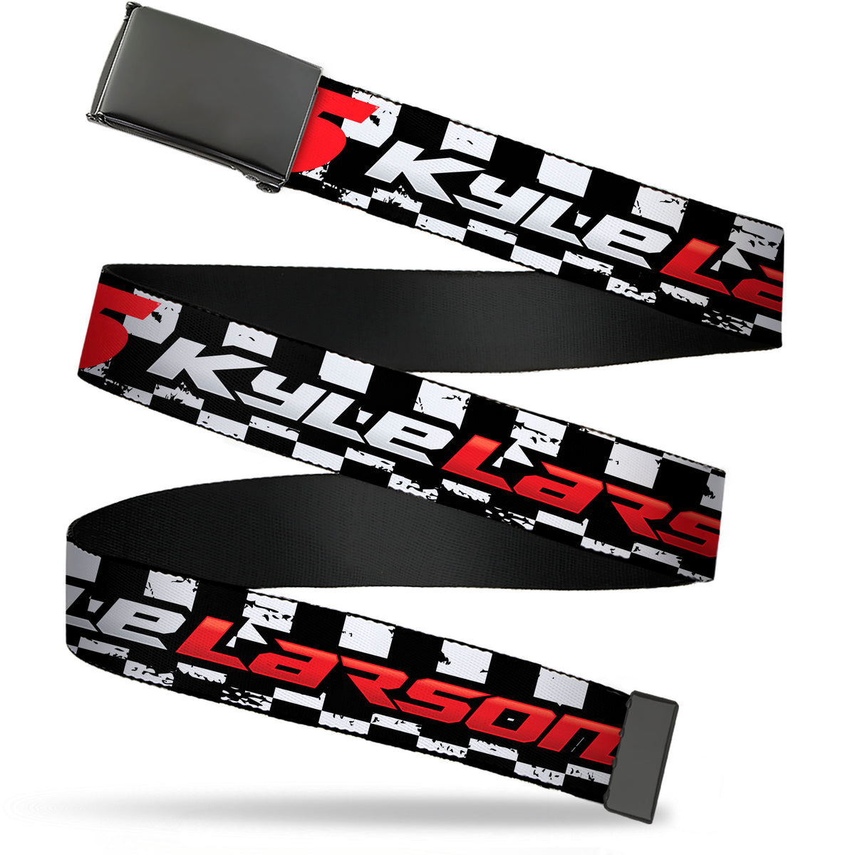 Web Belt Blank Black Buckle - KYLE LARSON #5 VALVOLINE Hendrick Motorsports Logo Black/White/Red Webbing Web Belts Hendrick Motorsports