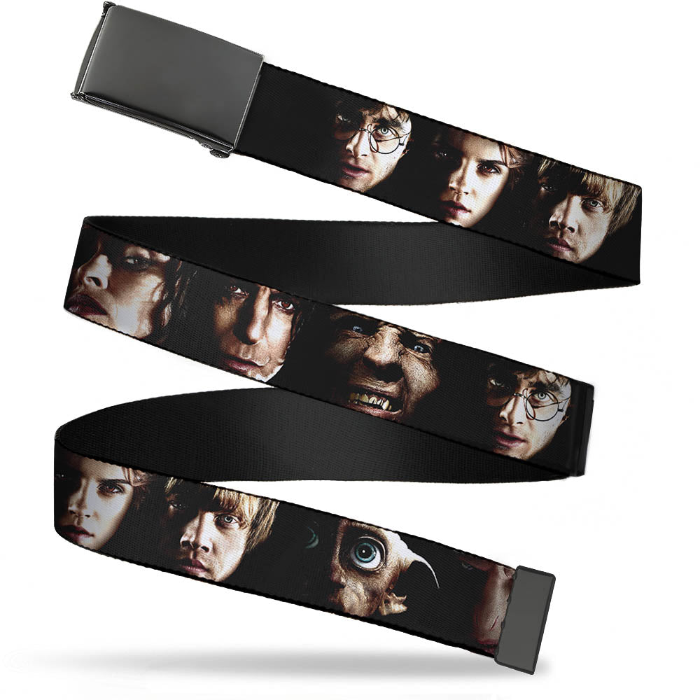 Black Buckle Web Belt - Harry Potter 8-Character Faces CLOSE-UP Webbing Web Belts Harry Potter