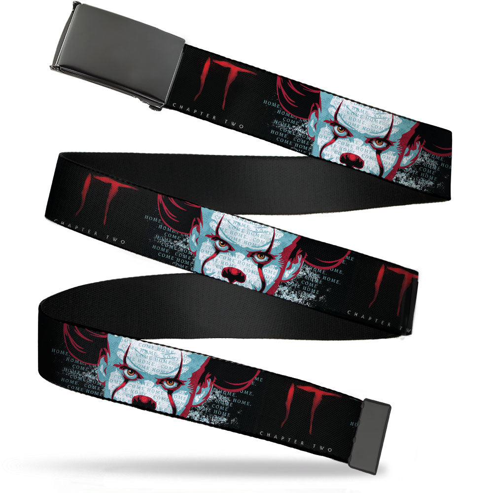 Black Buckle Web Belt - IT CHAPTER TWO Pennywise Face CLOSE-UP Black/Red/Blues Webbing Web Belts IT