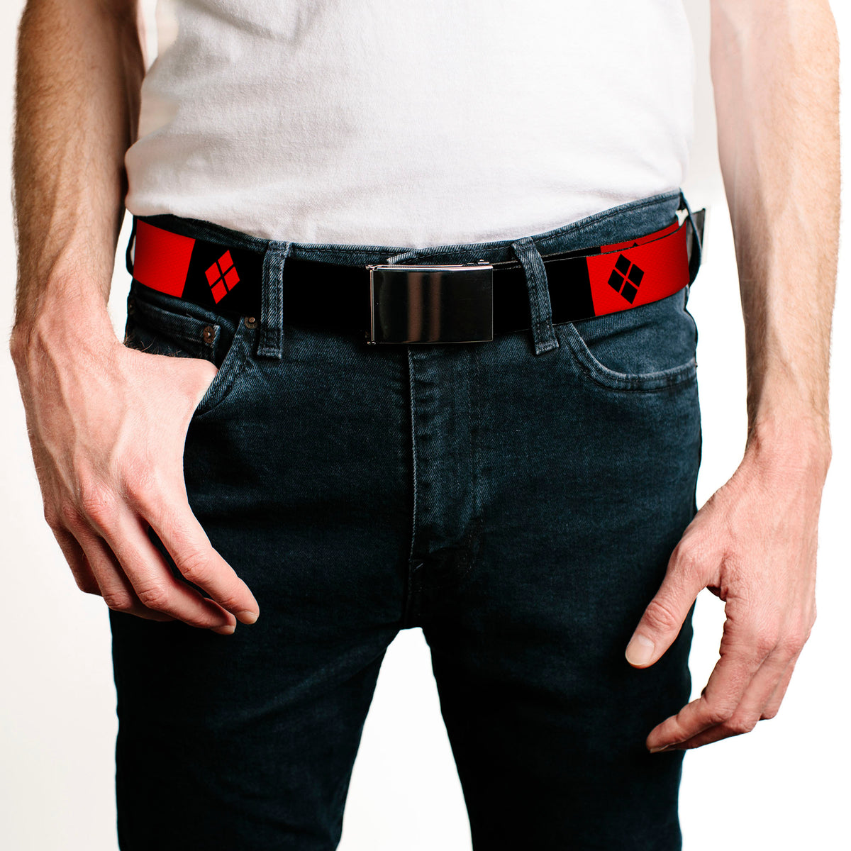 Black Buckle Web Belt - HARLEY QUINN/Diamonds Black/Red/White Webbing Web Belts DC Comics
