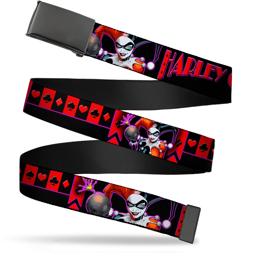 Black Buckle Web Belt - HARLEY QUINN Bomb Poses/Suits Black/Purple/Red Webbing Web Belts DC Comics