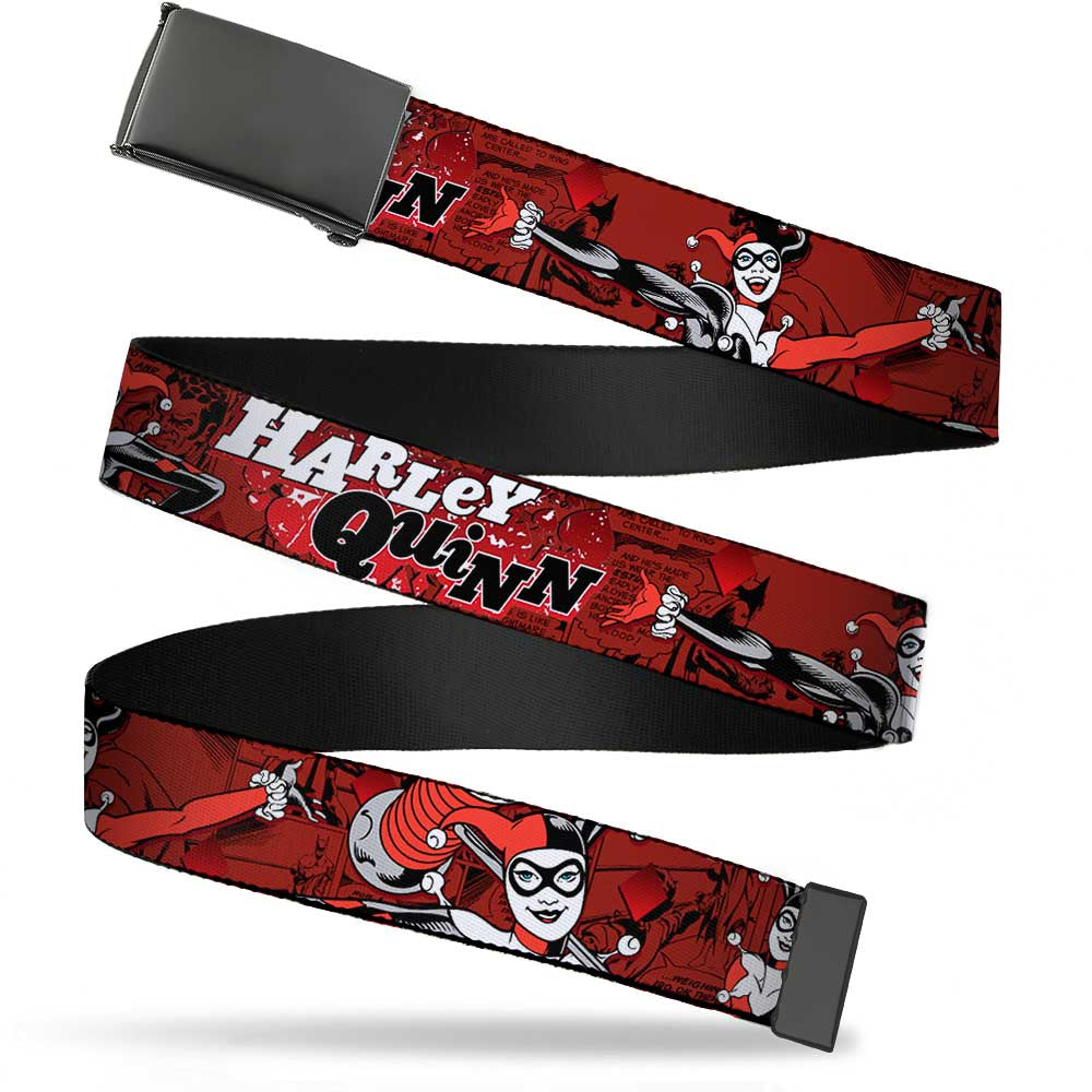 Web Belt Blank Black Buckle - HARLEY QUINN Poses/Comic Book Scenes Reds/Black Webbing Web Belts DC Comics