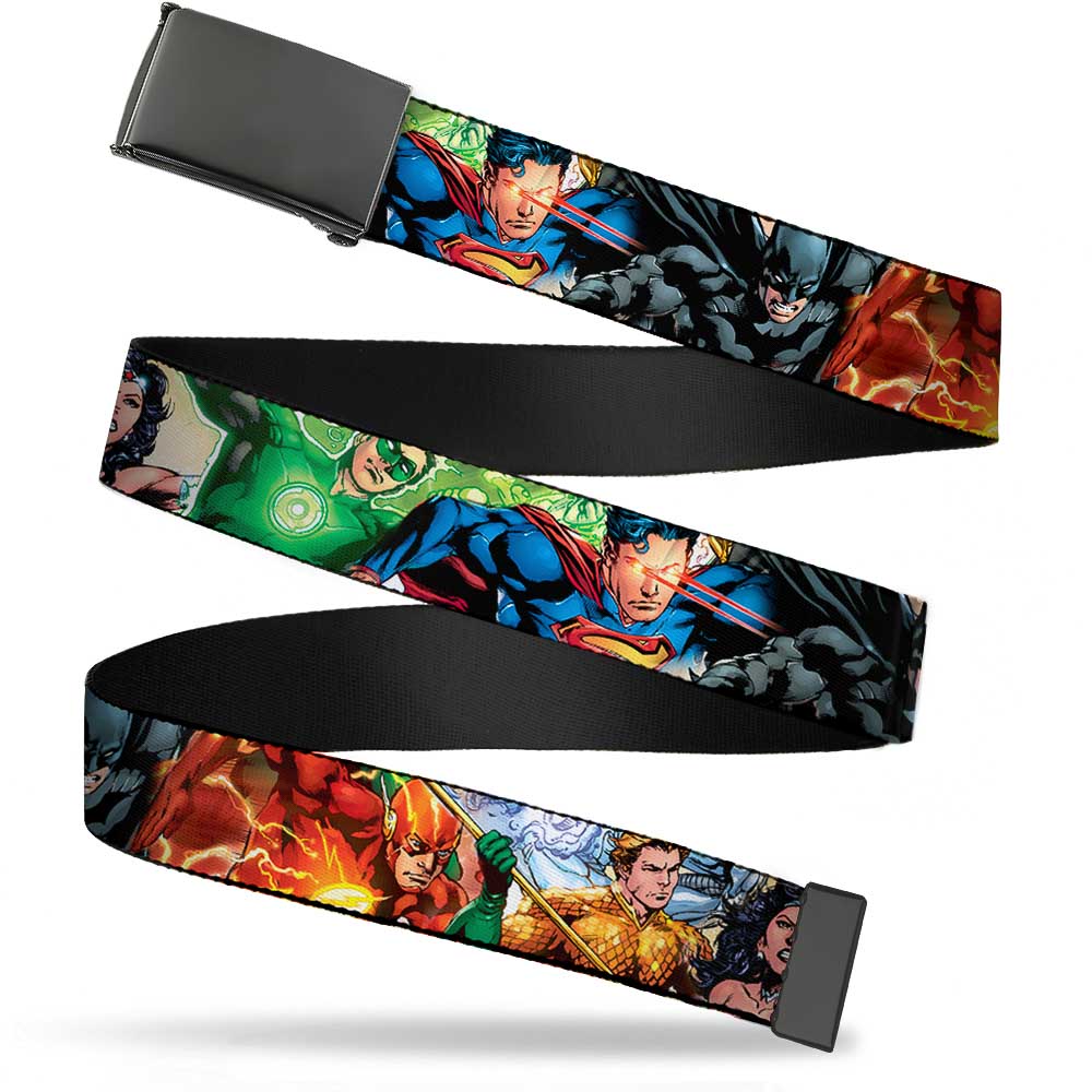 Black Buckle Web Belt - Justice League New 52 Superhero Action Poses Webbing Web Belts DC Comics