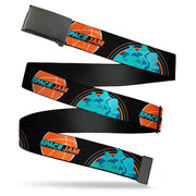 Black Buckle Web Belt - SPACE JAM 2 Basketball Logo and Tune Squad 3-Character Group Pose Black/Blues/Orange Webbing Web Belts Looney Tunes
