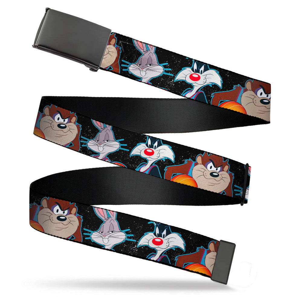 Black Buckle Web Belt - Space Jam 2 Tune Squad 3-Character Poses Galaxy Black/White Webbing Web Belts Looney Tunes