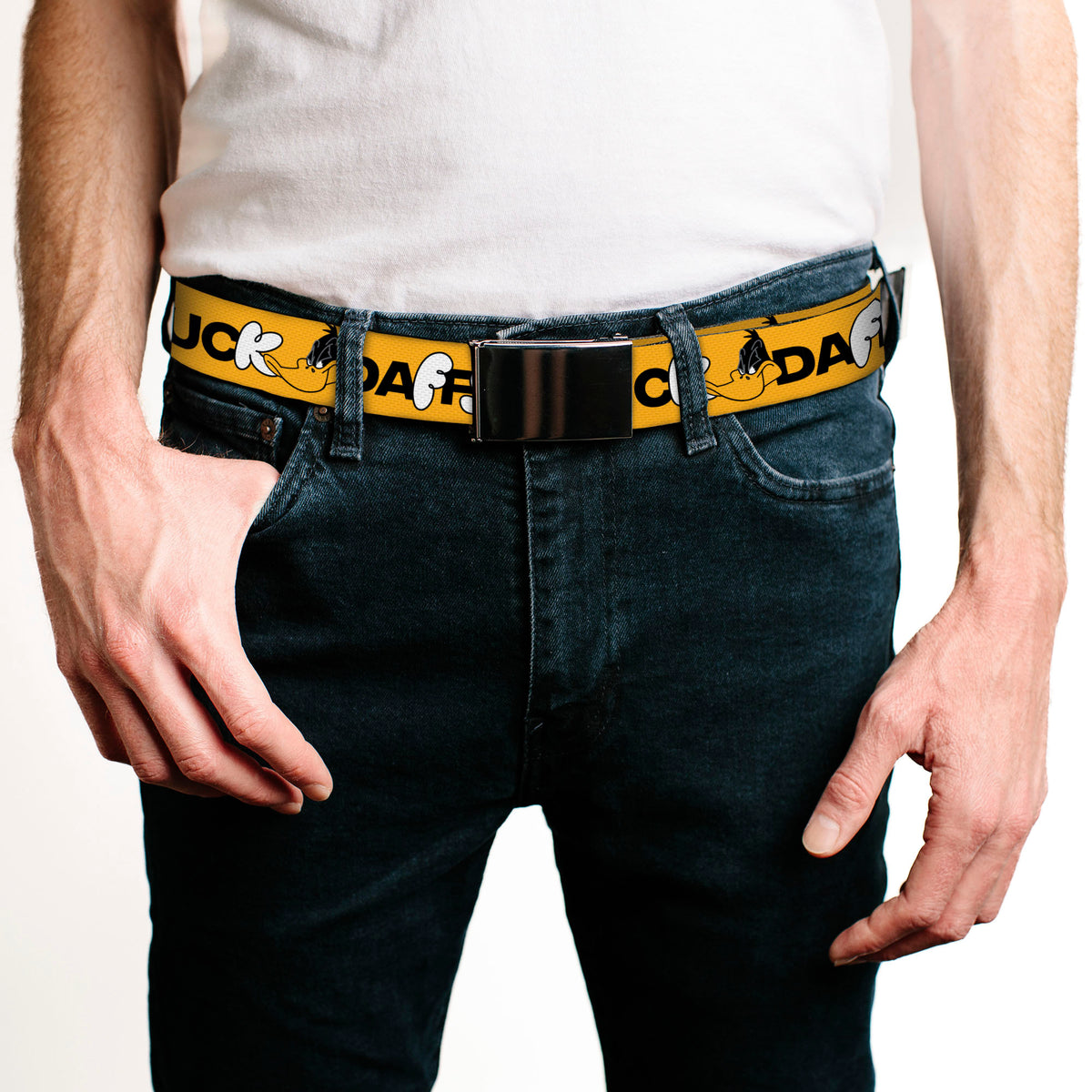 Web Belt Blank Black Buckle - DAFFY DUCK Smiling Face Text Orange Webbing Web Belts Looney Tunes