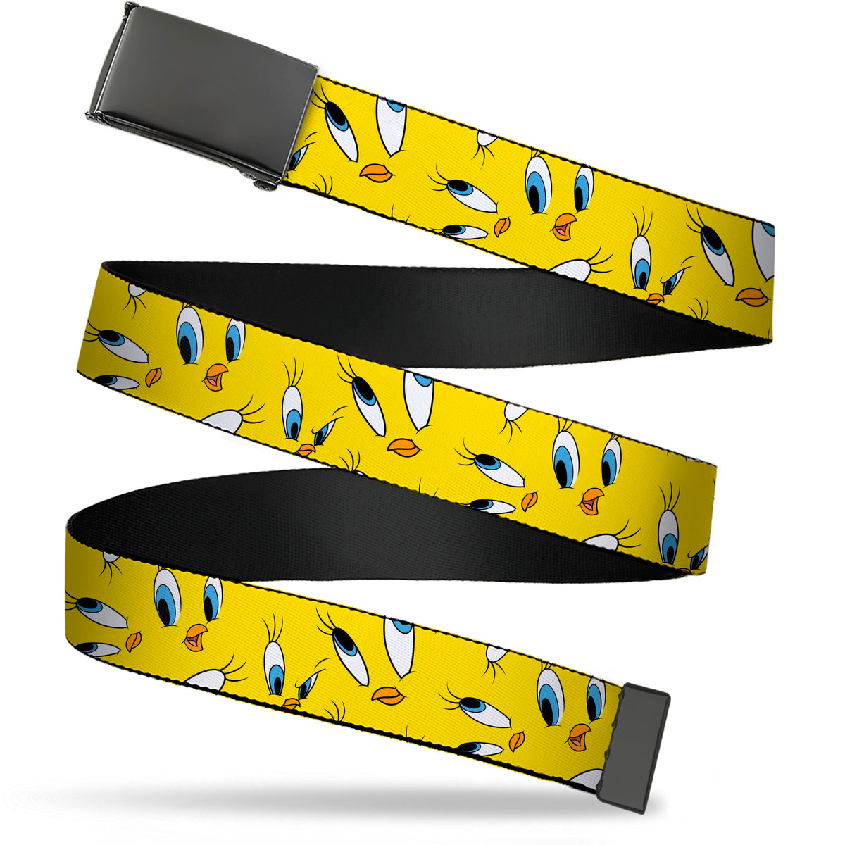 Web Belt Blank Black Buckle - Tweety Expression and Eyes Scattered Yellow Webbing Web Belts Looney Tunes