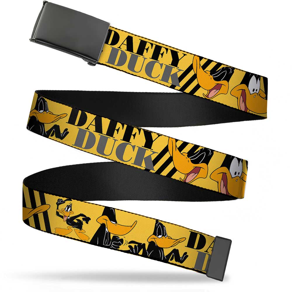 Web Belt Blank Black Buckle - DAFFY DUCK w/Poses Yellow/Black Webbing Web Belts Looney Tunes
