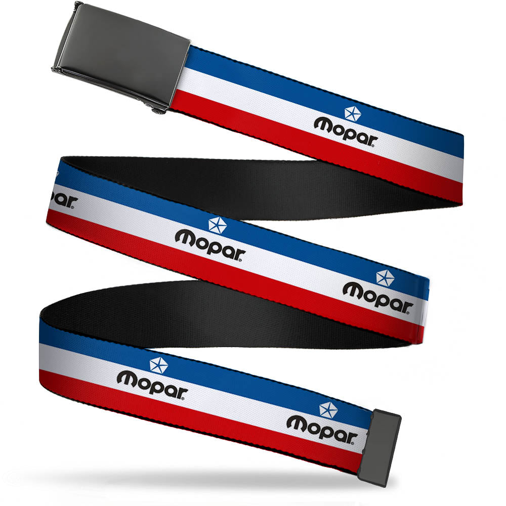 Black Buckle Web Belt - MOPAR Logo/Stripe Blue/White/Red Webbing Web Belts Mopar