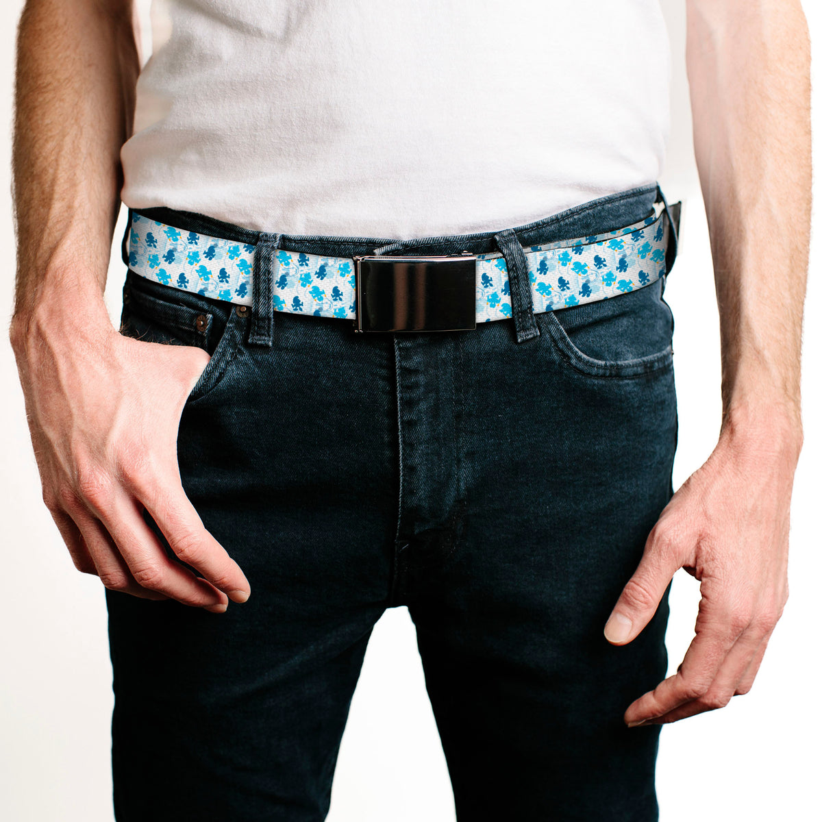 Web Belt Blank Black Buckle - The Smurfs Blast Off FREE Silhouette Pose White/Blues Webbing Web Belts The Smurfs