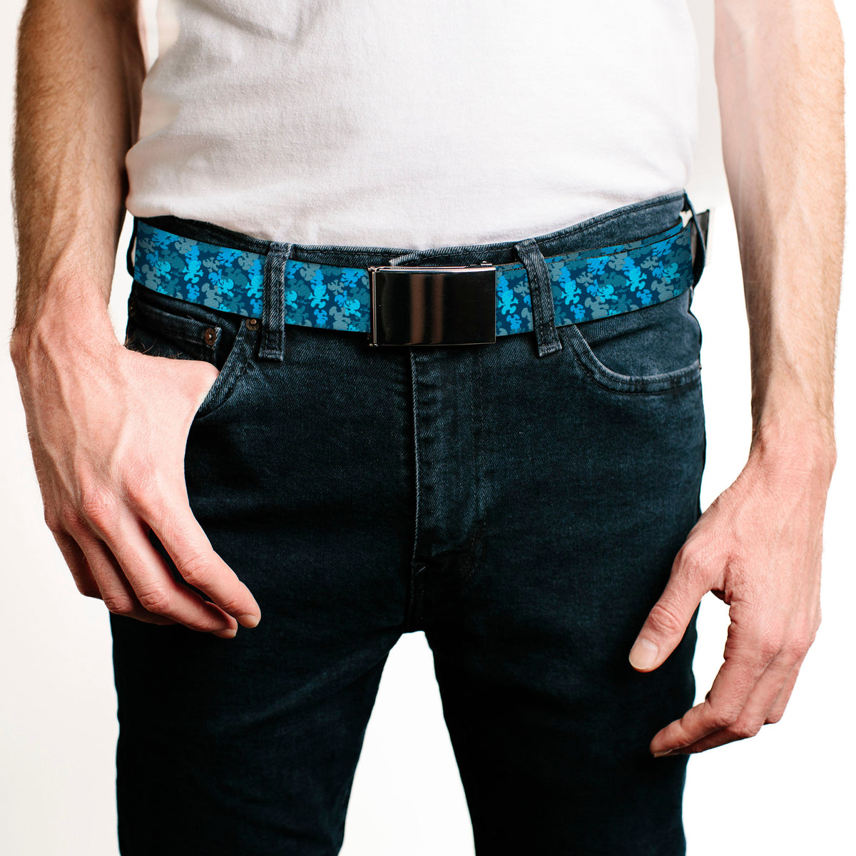 Web Belt Blank Black Buckle - The Smurfs Silhouette Poses Stacked Blues Webbing Web Belts The Smurfs