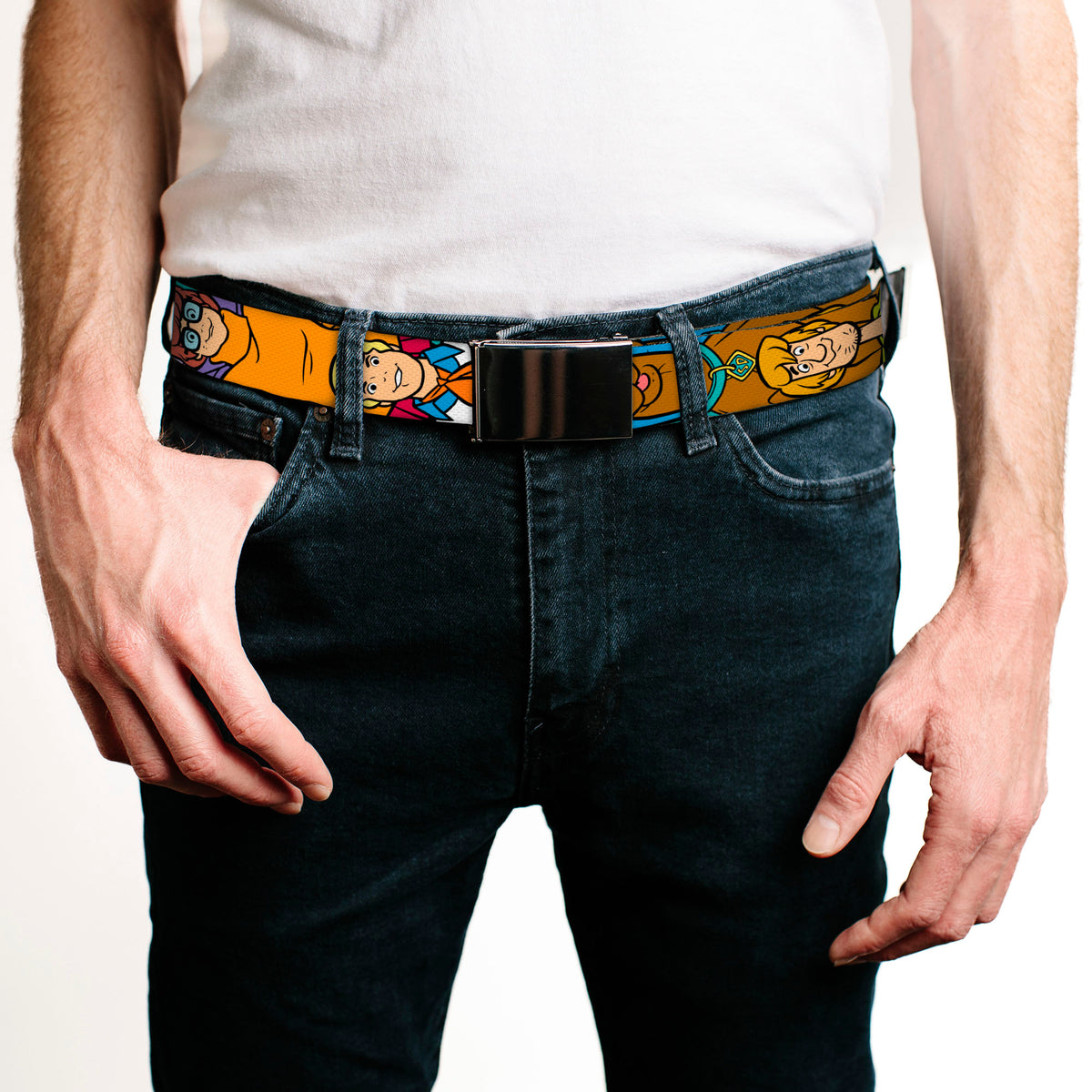 Web Belt Blank Black Buckle - Scooby Doo 5-Character Poses Stack Webbing Web Belts Scooby Doo