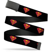 Web Belt Blank Black Buckle - Superman Shield Black Webbing Web Belts DC Comics
