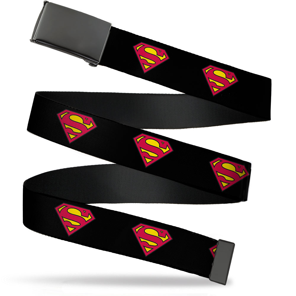 Web Belt Blank Black Buckle - Superman Shield Black Webbing Web Belts DC Comics