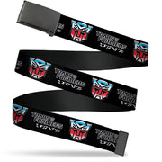 Web Belt Blank Black Buckle - TRANSFORMERS Autobots Cybertronian Icon Black/Blues/Red/White Webbing Web Belts Hasbro