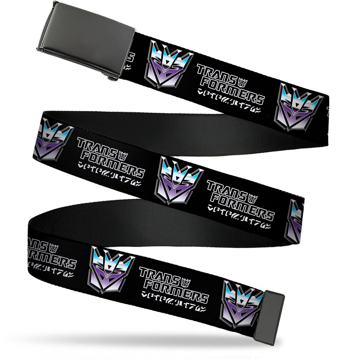 Web Belt Blank Black Buckle - TRANSFORMERS Decepticons Cybertronian Icon Black/Grays/Purples Webbing Web Belts Hasbro