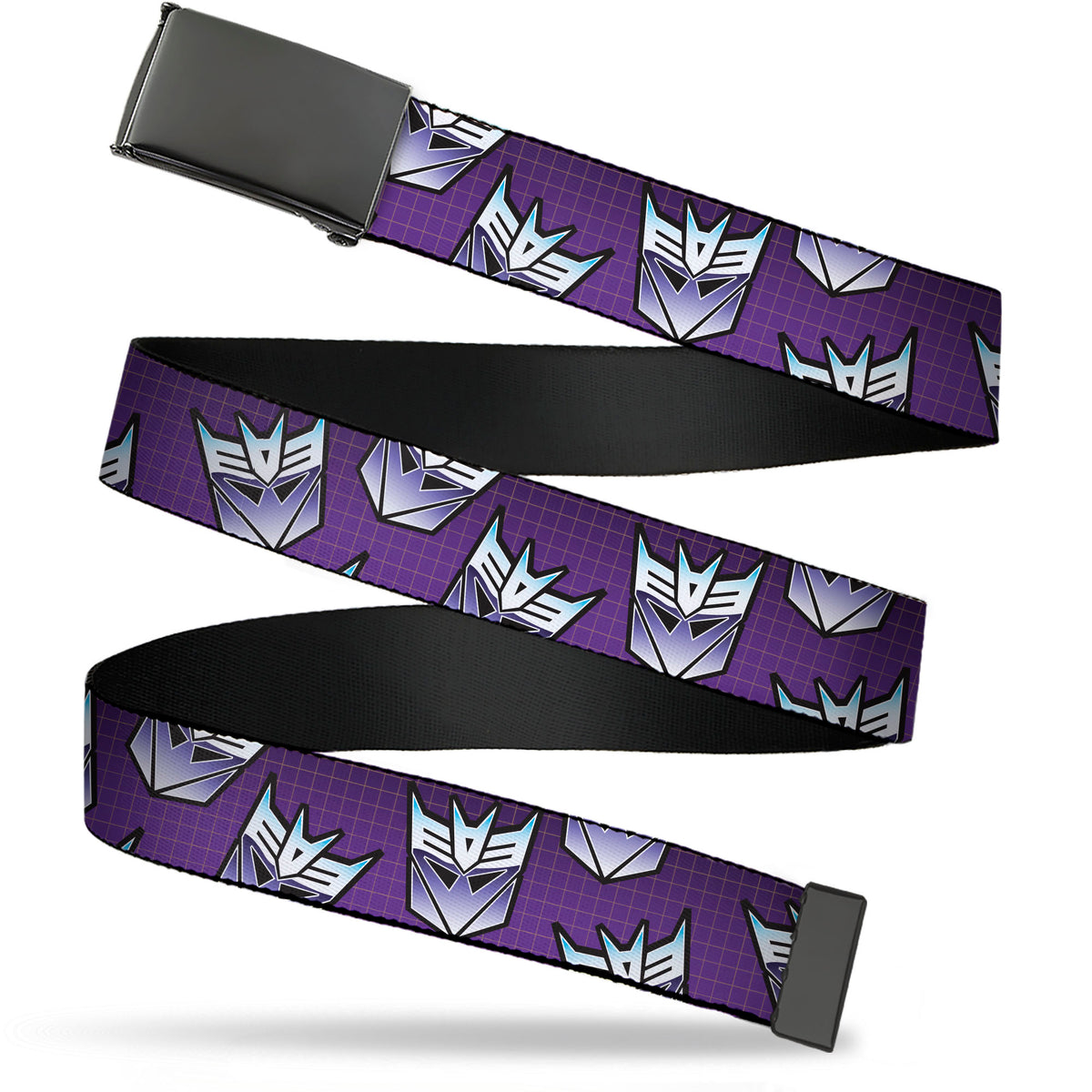 Web Belt Blank Black Buckle - Transformers Decepticons Icon Scattered Grids Purples Webbing Web Belts Hasbro