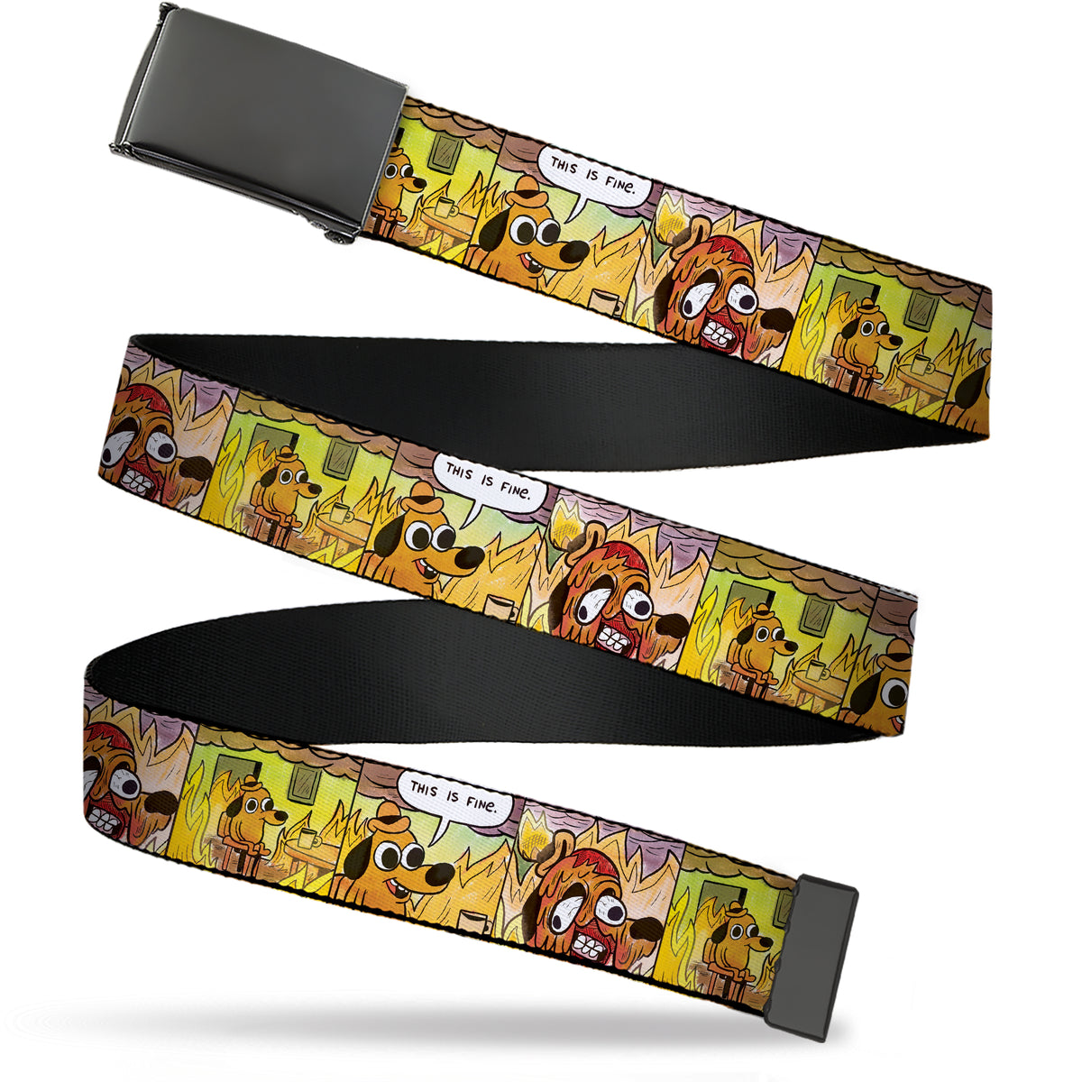 Web Belt Blank Black Buckle - THIS IS FINE Question Hound Cafe Fire Comic Strip Blocks Webbing Web Belts This is Fine