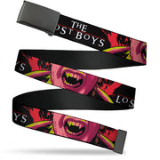Web Belt Blank Black Buckle - THE LOST BOYS Teeth Fangs Pose Title Logo Black/Reds/Yellows Webbing Web Belts The Lost Boys