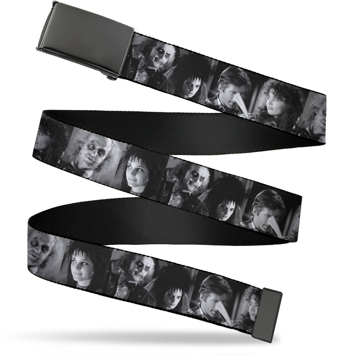 Web Belt Blank Black Buckle - Beetlejuice Character Face Blocks Black/White Webbing Web Belts Beetlejuice
