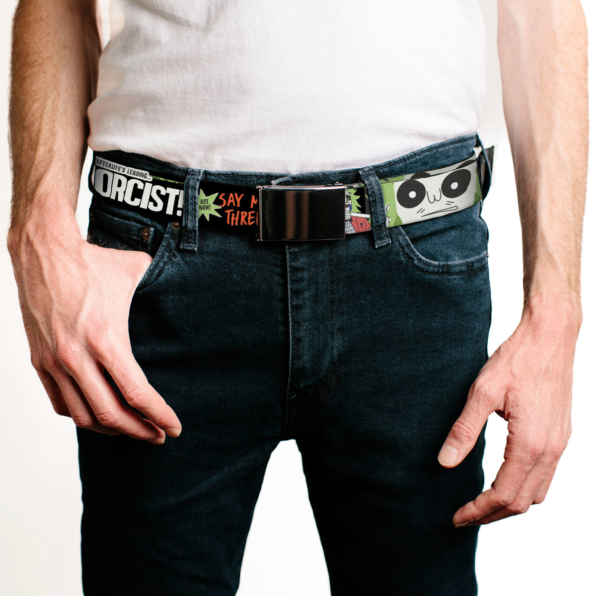 Web Belt Blank Black Buckle - BEETLEJUICE Cartoon Quotes and Scene Black/Multi Color Webbing Web Belts Beetlejuice