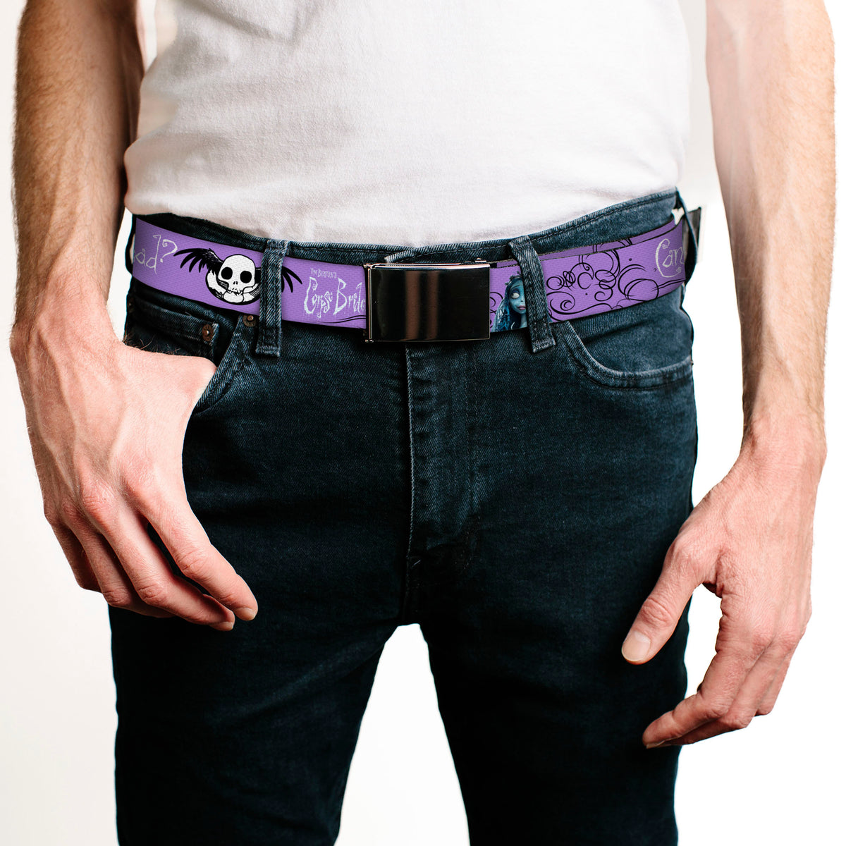 Web Belt Blank Black Buckle - CORPSE BRIDE Victor and Emily LIVING MARRY THE DEAD Pose Lavender/Black Webbing Web Belts Corpse Bride