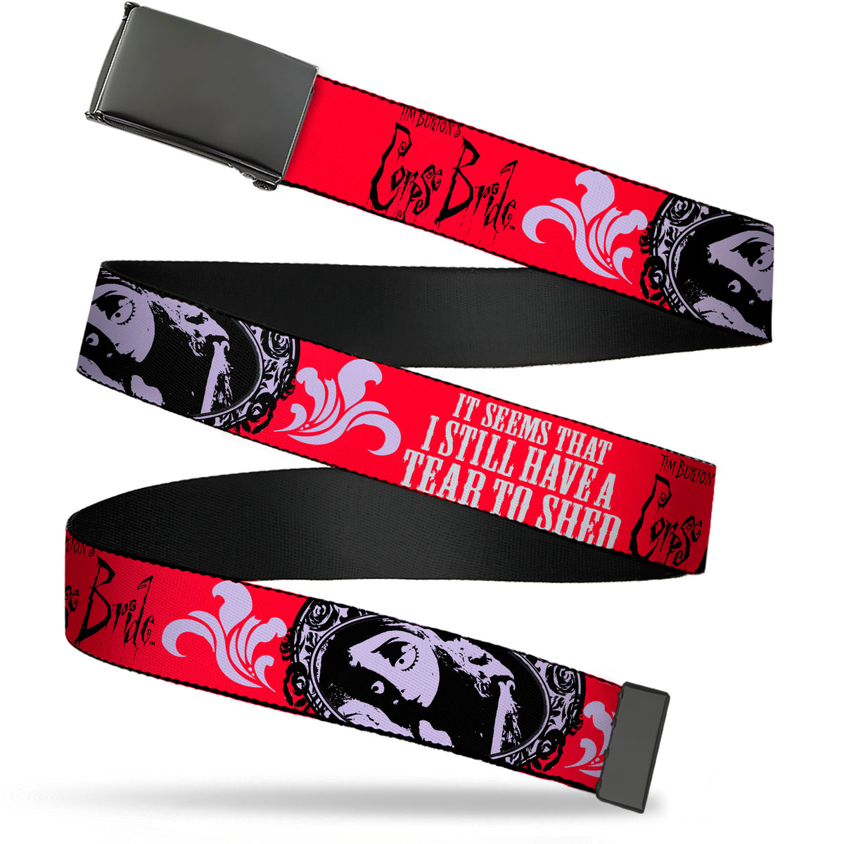 Web Belt Blank Black Buckle - CORPSE BRIDE Emily TEAR TO SHED Pose Red/White/Black Webbing Web Belts Corpse Bride