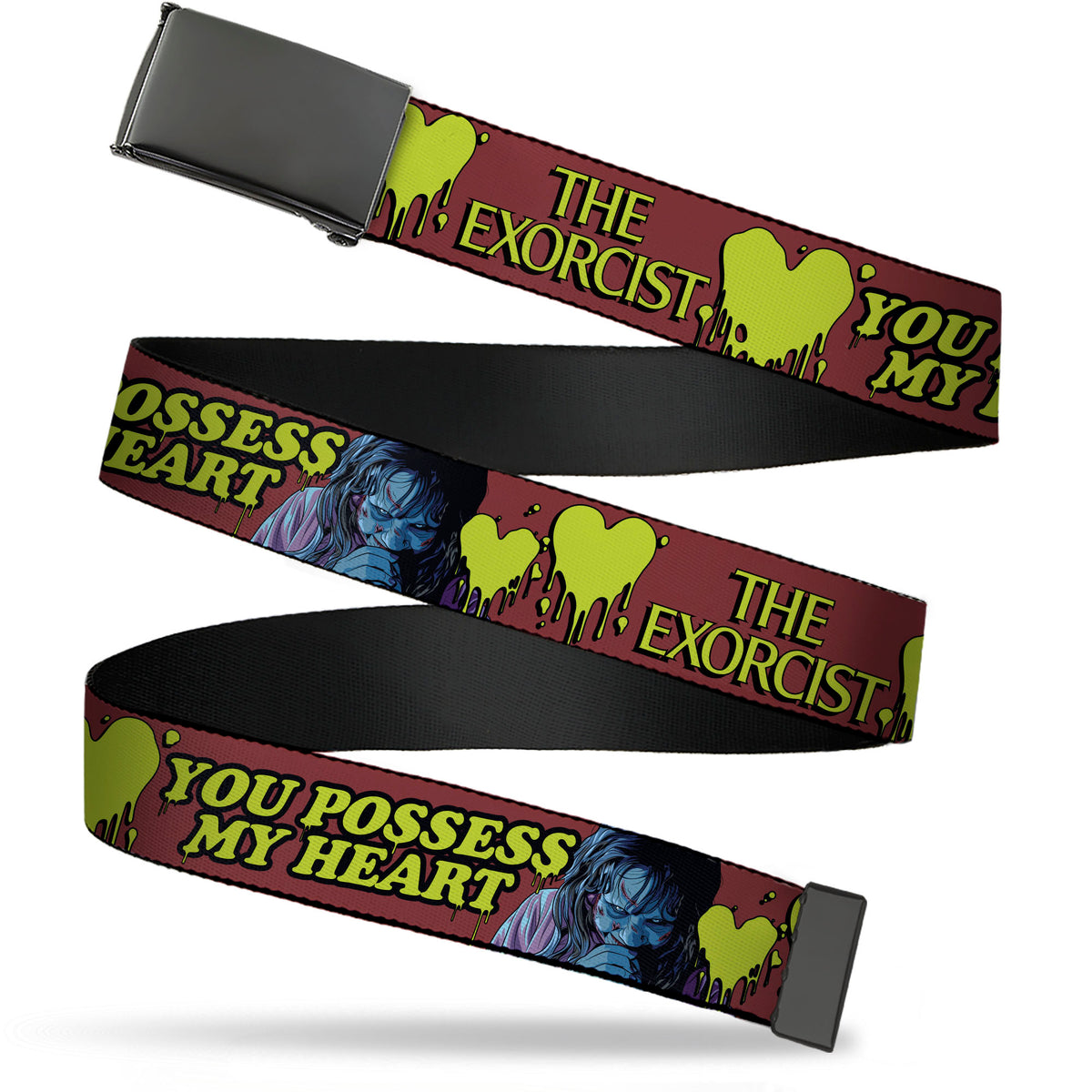 Web Belt Blank Black Buckle - THE EXORCIST Regan YOU POSSESS MY HEART Pose Red/Yellow Webbing Web Belts The Exorcist