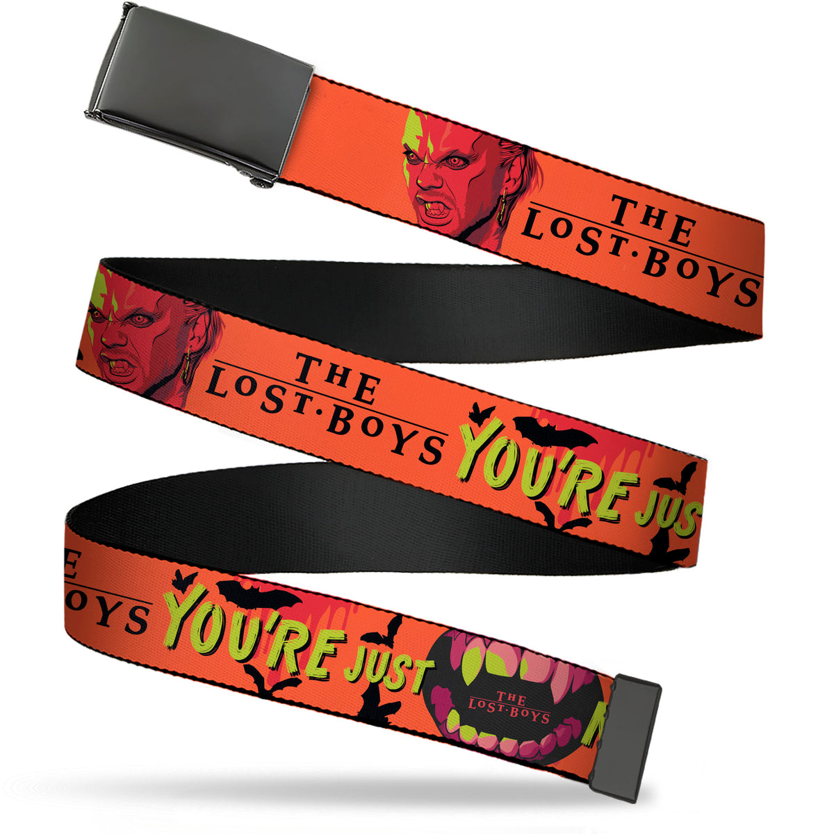 Web Belt Blank Black Buckle - The Lost Boys YOU'RE JUST MY BLOOD TYPE David Pose Orange/Black Webbing Web Belts The Lost Boys