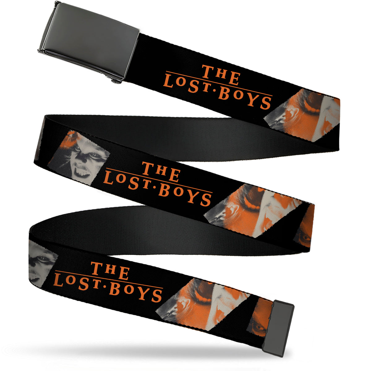 Web Belt Blank Black Buckle - THE LOST BOYS David Pose Stacked and Title Logo Black/Red Webbing Web Belts The Lost Boys