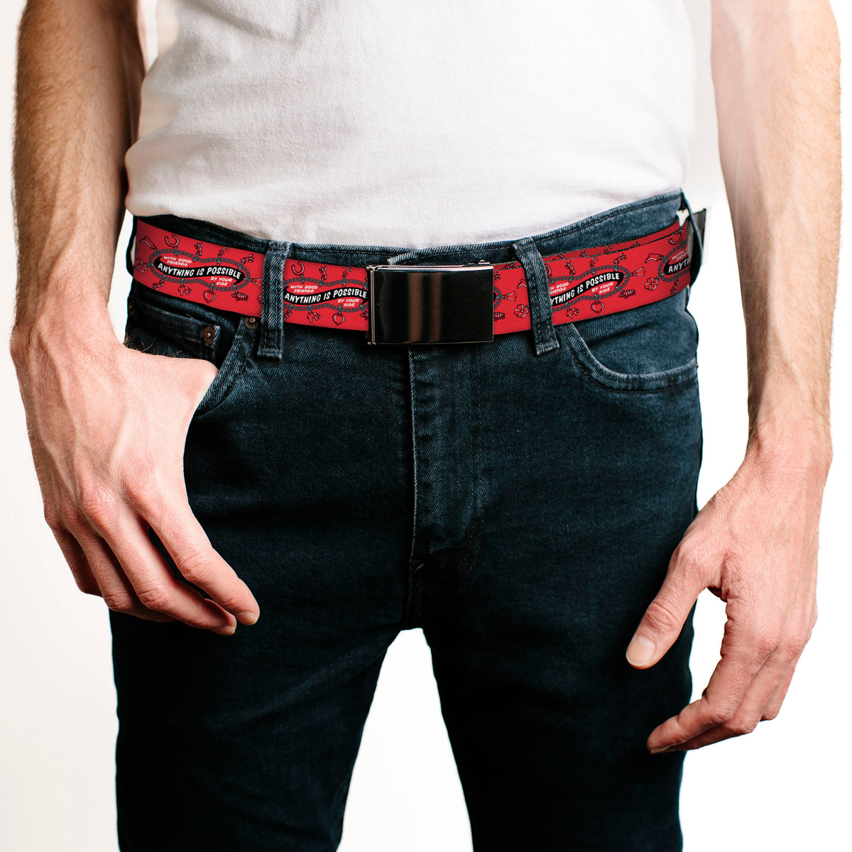 Web Belt Blank Black Buckle - IT Welcome to Derry ANYTHING IS POSSIBLE Charm Bracelet Red/Black/White Webbing Web Belts IT