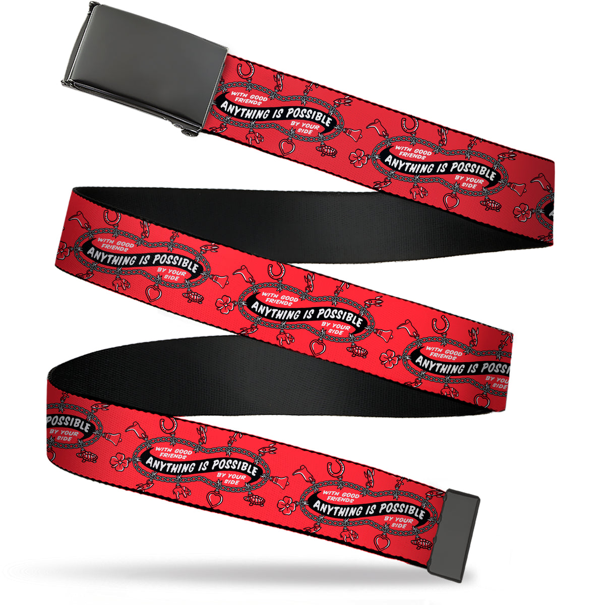 Web Belt Blank Black Buckle - IT Welcome to Derry ANYTHING IS POSSIBLE Charm Bracelet Red/Black/White Webbing Web Belts IT