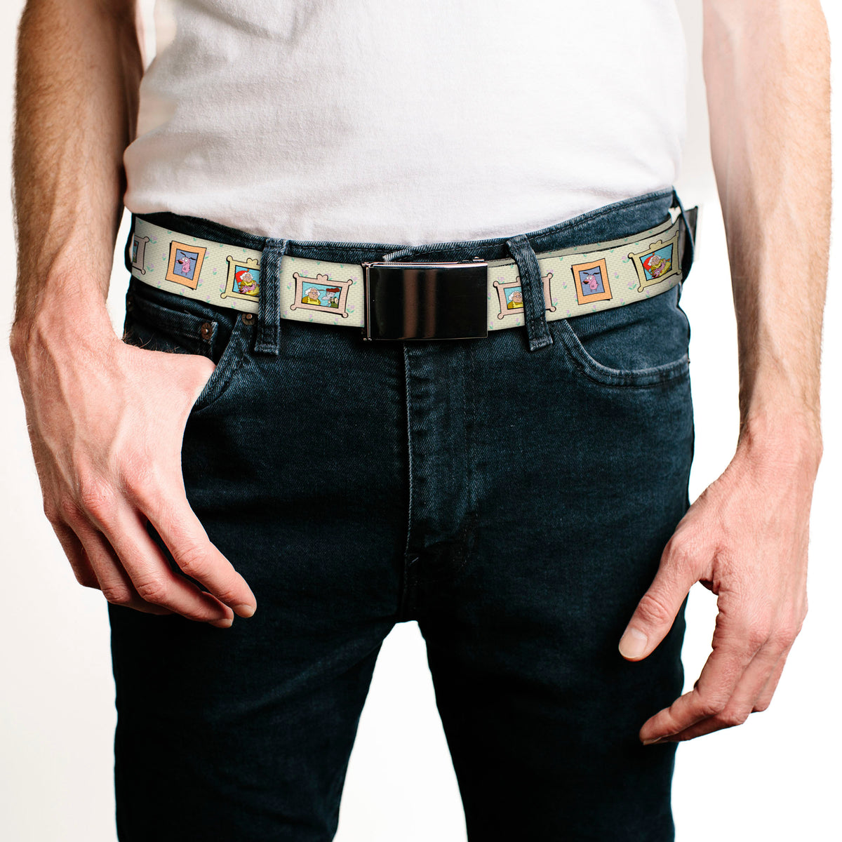 Web Belt Blank Black Buckle - Courage the Cowardly Dog Three Character Portrait Blocks Tan Webbing Web Belts Courage the Cowardly Dog