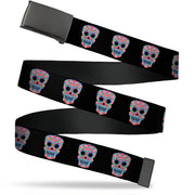 Black Buckle Web Belt - Wonder Woman Floral Skull Black/Multi Pastel Webbing Web Belts DC Comics