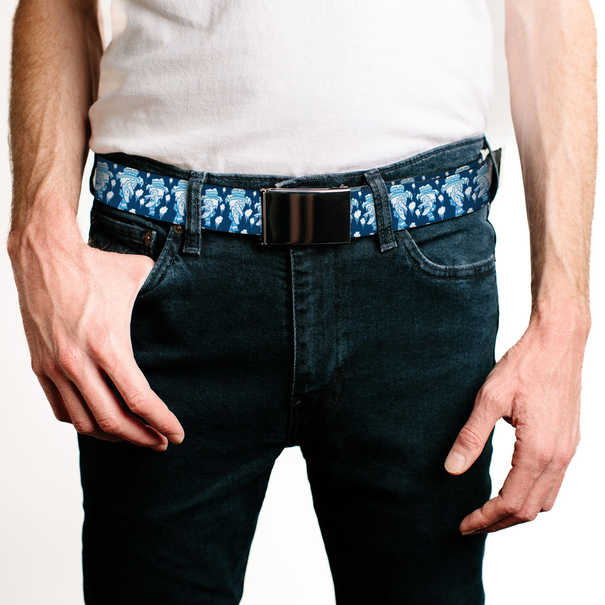 Web Belt Blank Black Buckle - The Year Without a Santa Claus Snow Miser Face Collage Blues Webbing Web Belts The Year Without A Santa Claus