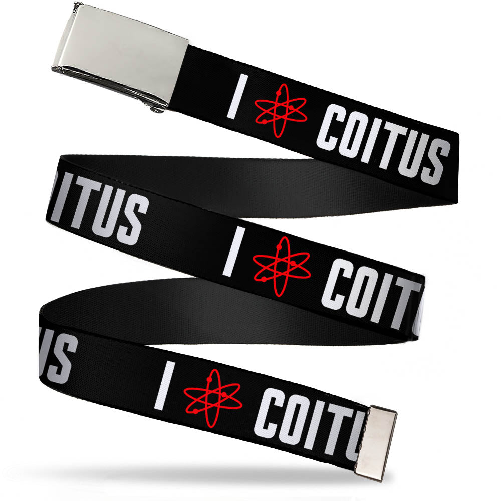 Chrome Buckle Web Belt - I "ATOM" COITUS Black/White/Red Webbing Web Belts The Big Bang Theory