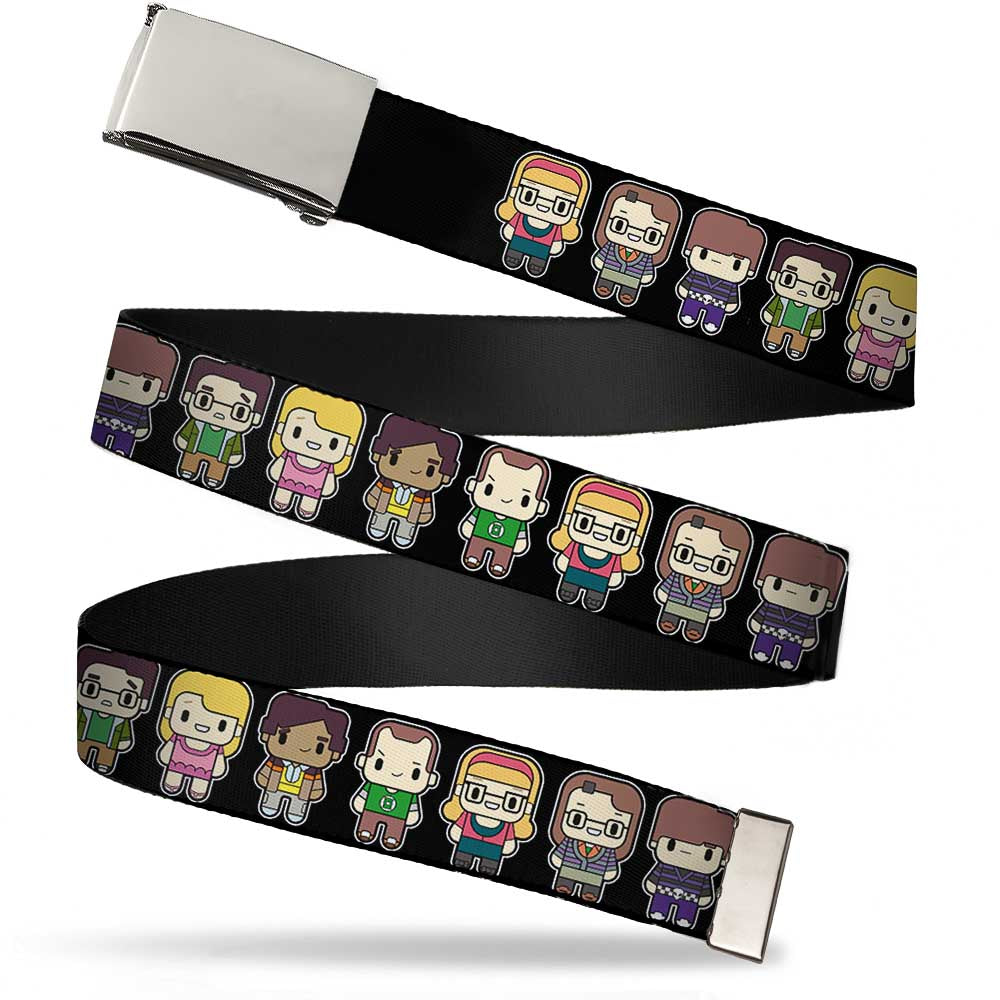 Chrome Buckle Web Belt - Big Bang Theory Chibi Characters Black Webbing Web Belts The Big Bang Theory
