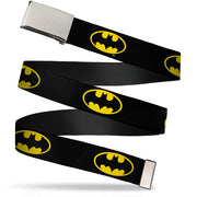 Web Belt Blank Chrome Buckle - Batman Shield Black/Yellow Webbing Web Belts DC Comics