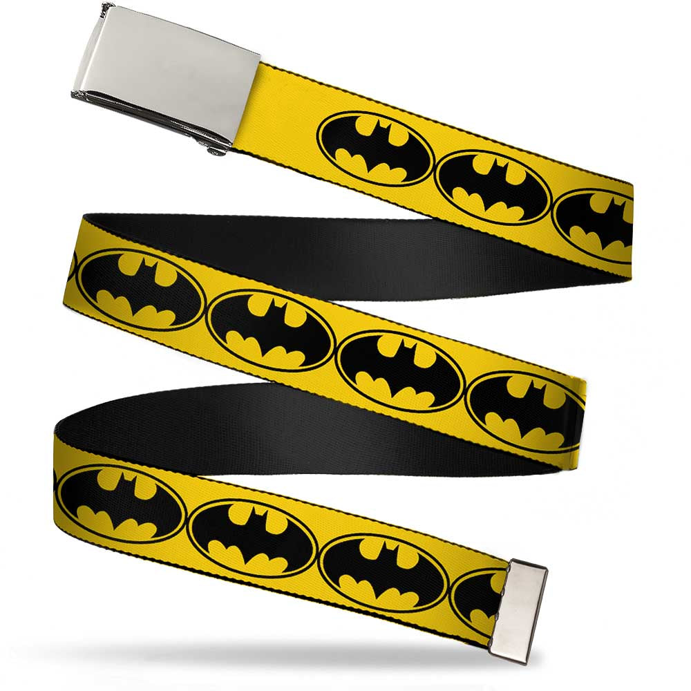 Chrome Buckle Web Belt - Bat Signal-3 Yellow/Black/Yellow Webbing Web Belts DC Comics