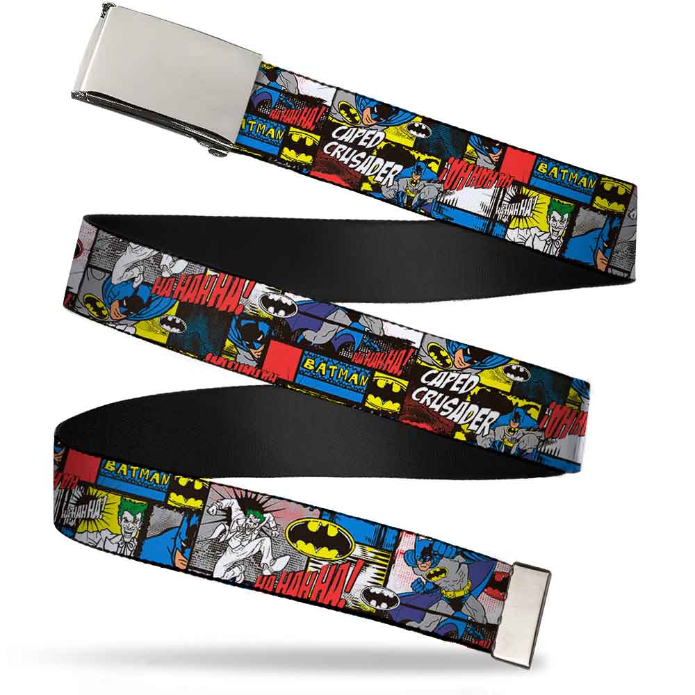 Chrome Buckle Web Belt - Batman & Joker Comic Blocks Webbing Web Belts DC Comics
