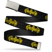Chrome Buckle Web Belt - Zebra Bat Signal Black/Gray/Yellow/Black Webbing Web Belts DC Comics