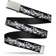 Chrome Buckle Web Belt - Batman Action Verbiage Black/White Webbing Web Belts DC Comics
