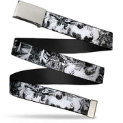 Chrome Buckle Web Belt - Batman Poses & Bat Shield Sketch White/Black Webbing Web Belts DC Comics