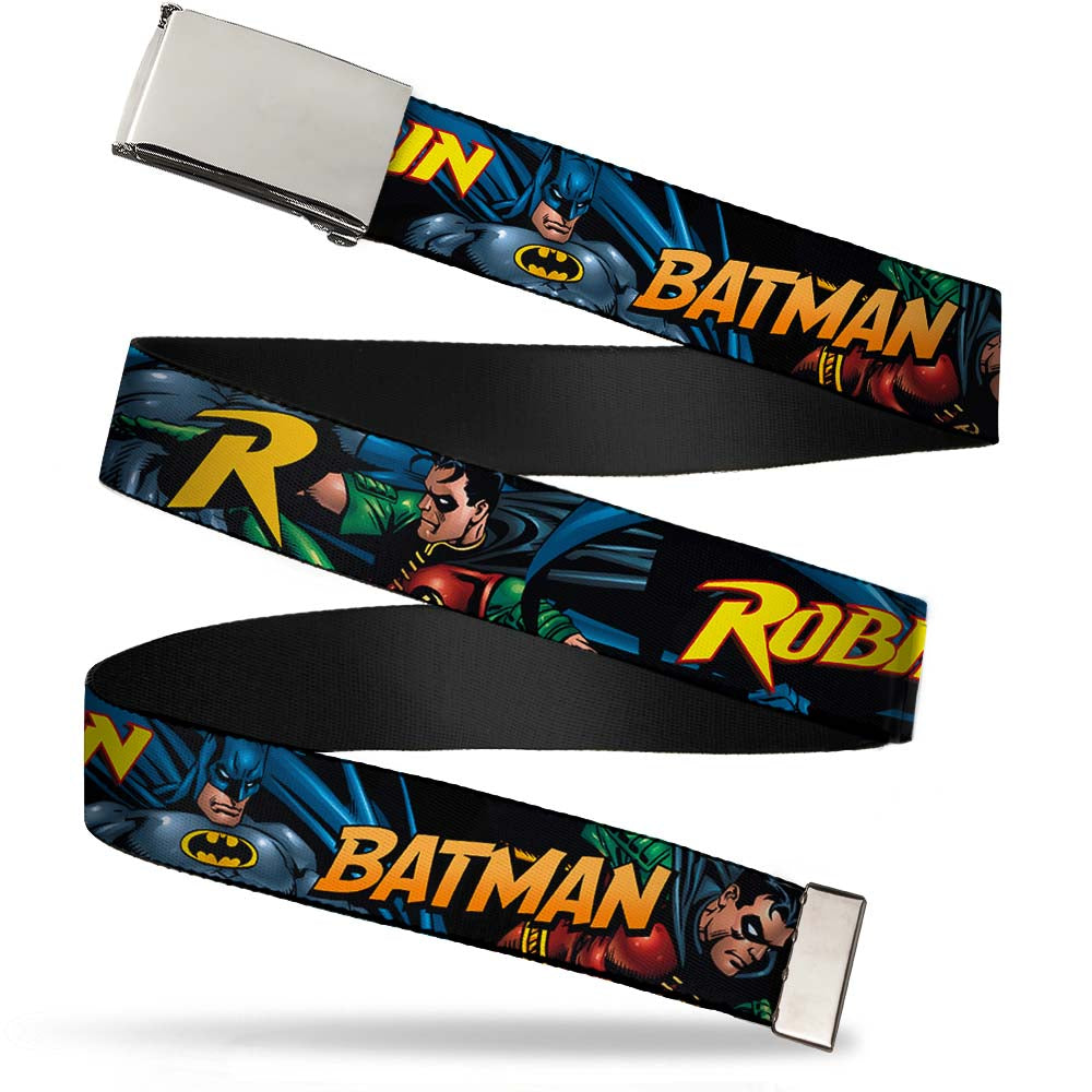 Web Belt Blank Chrome Buckle - Batman & Robin in Action w/Text Black Webbing Web Belts DC Comics
