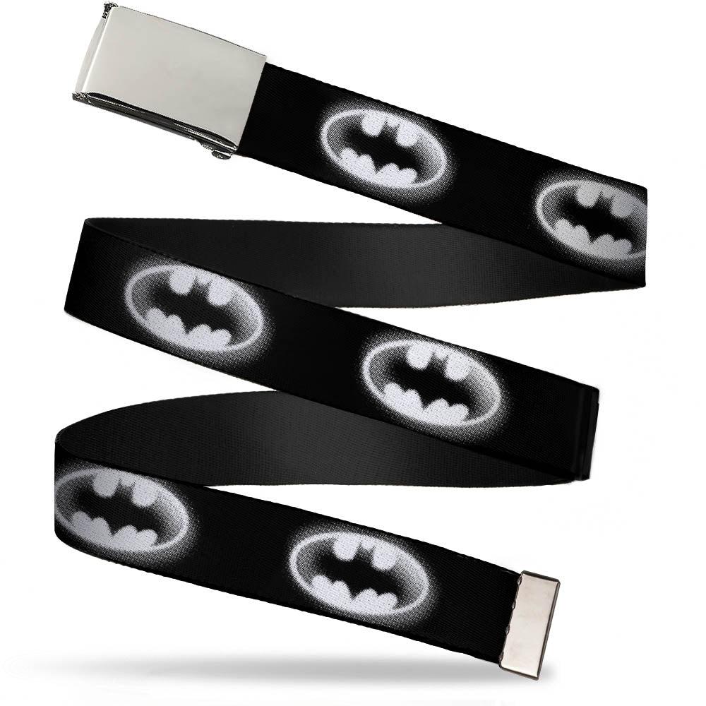 Chrome Buckle Web Belt - Cloudy Bat Signal Black/White Webbing Web Belts DC Comics