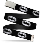 Chrome Buckle Web Belt - Cloudy Bat Signal Black/White Webbing Web Belts DC Comics