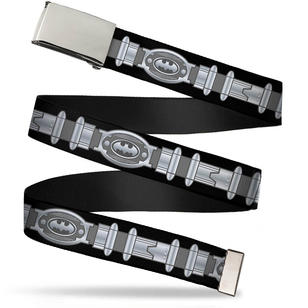 Chrome Buckle Web Belt - Batman Utility Belt Black/Gray Webbing Web Belts DC Comics